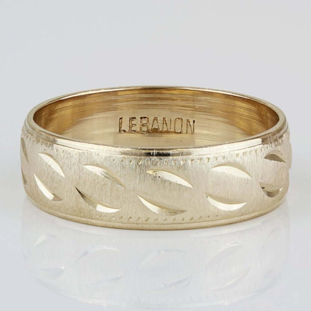 Vintage 14k Yellow Gold Etched Marriage Wedding Band Ring by Allison Kaufman
